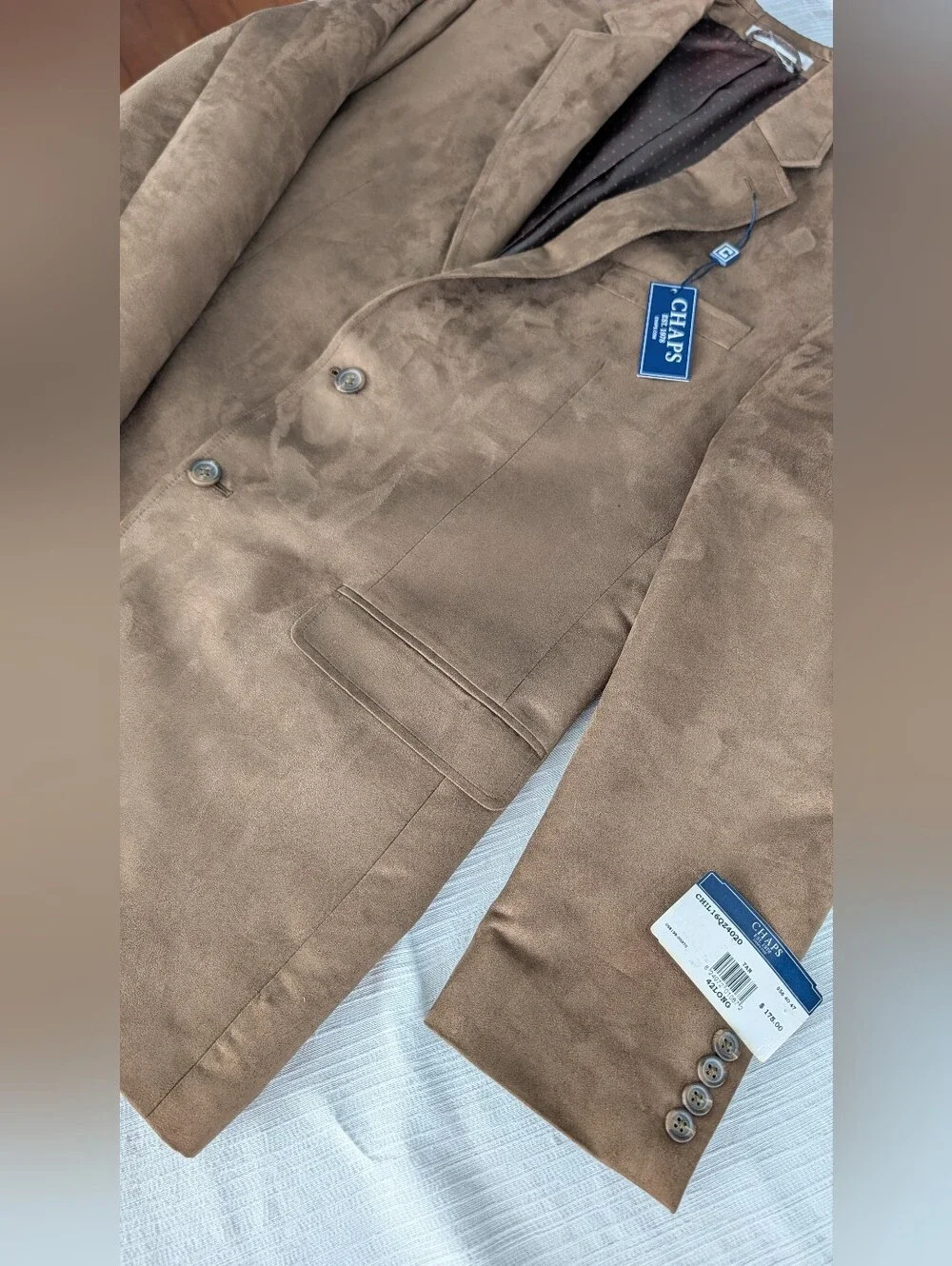NWT Chaps Brown Faux Suede Sport Coat - Two-Button Mens Blazer Sz 42 L